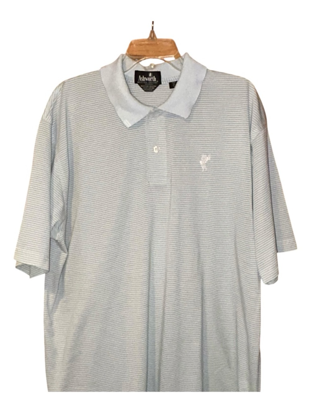 Ashworth Weather Systems Men’s Polo Shirt Large Light Blue Striped Wicking
